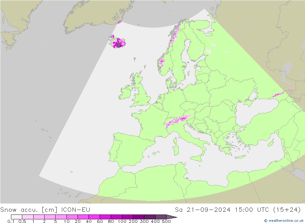 Snow accu. ICON-EU so. 21.09.2024 15 UTC