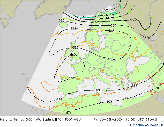 Height/Temp. 500 гПа ICON-EU пт 20.09.2024 16 UTC