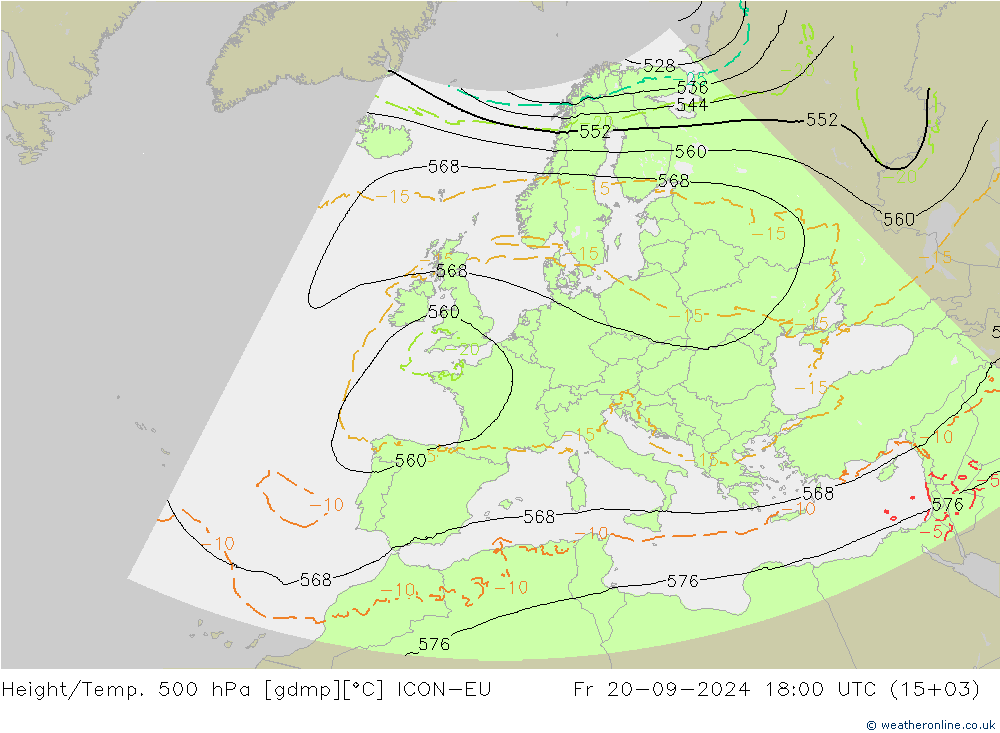 Yükseklik/Sıc. 500 hPa ICON-EU Cu 20.09.2024 18 UTC