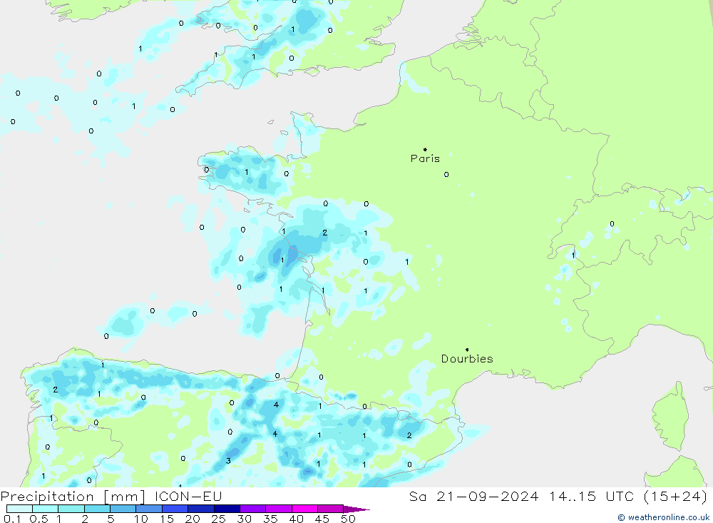 Precipitation ICON-EU Sa 21.09.2024 15 UTC