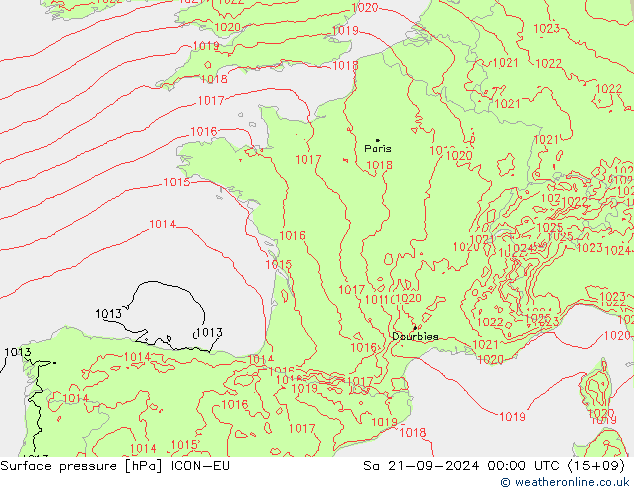 приземное давление ICON-EU сб 21.09.2024 00 UTC