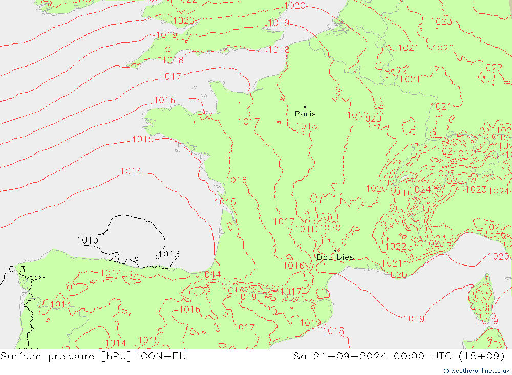 приземное давление ICON-EU сб 21.09.2024 00 UTC