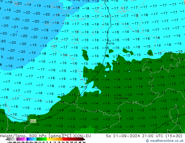 Yükseklik/Sıc. 500 hPa ICON-EU Cts 21.09.2024 21 UTC