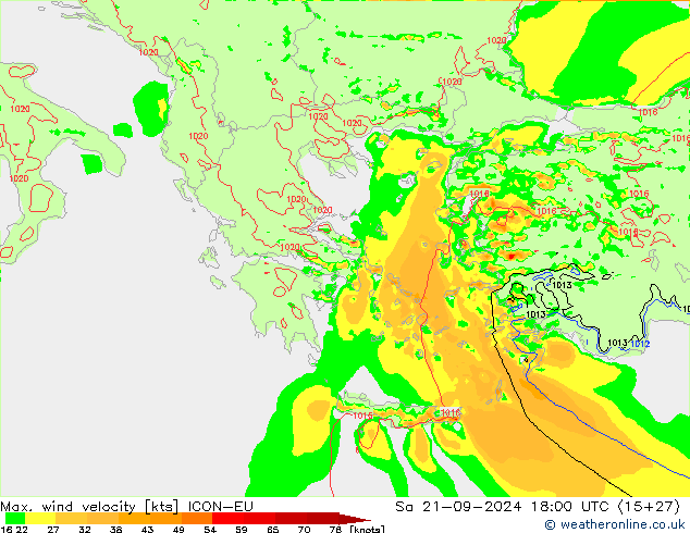 Max. wind snelheid ICON-EU za 21.09.2024 18 UTC