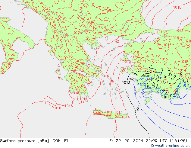 Luchtdruk (Grond) ICON-EU vr 20.09.2024 21 UTC