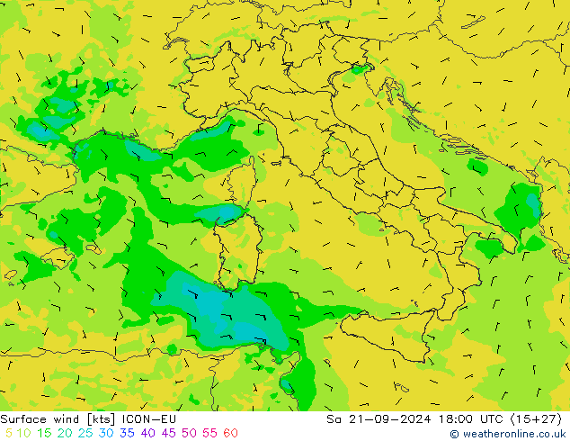 Surface wind ICON-EU Sa 21.09.2024 18 UTC