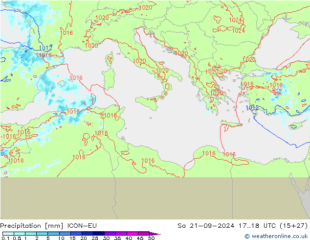 Precipitazione ICON-EU sab 21.09.2024 18 UTC