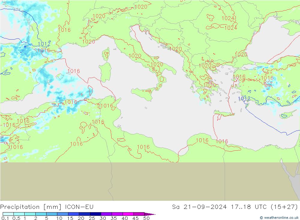 Precipitazione ICON-EU sab 21.09.2024 18 UTC