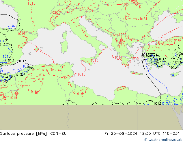 Luchtdruk (Grond) ICON-EU vr 20.09.2024 18 UTC