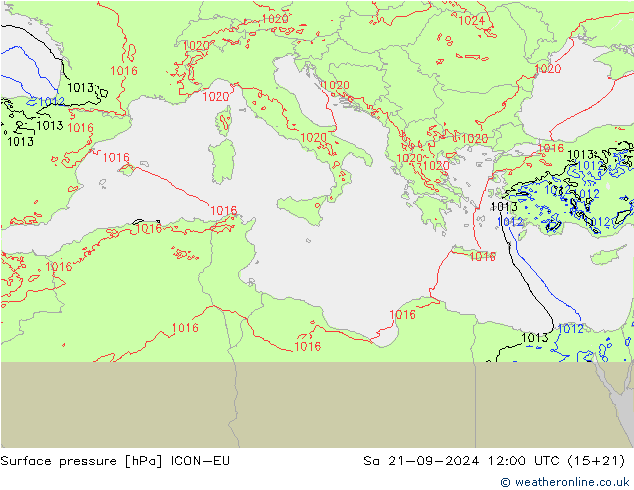 приземное давление ICON-EU сб 21.09.2024 12 UTC