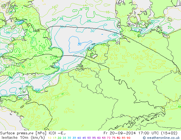 Isotaca (kph) ICON-EU vie 20.09.2024 17 UTC