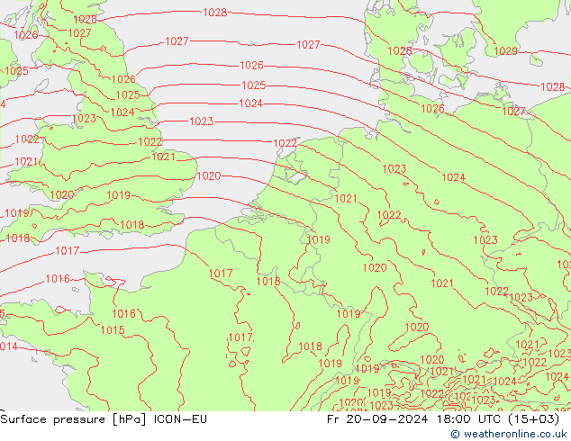 Surface pressure ICON-EU Fr 20.09.2024 18 UTC