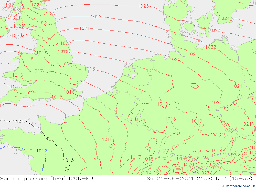 pressão do solo ICON-EU Sáb 21.09.2024 21 UTC