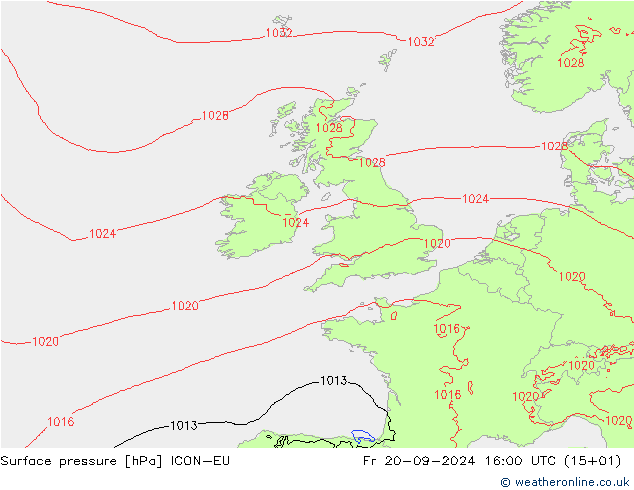 Presión superficial ICON-EU vie 20.09.2024 16 UTC