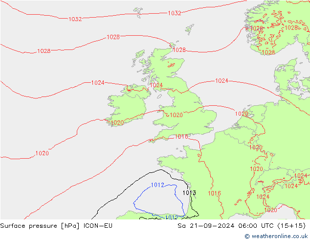 Surface pressure ICON-EU Sa 21.09.2024 06 UTC