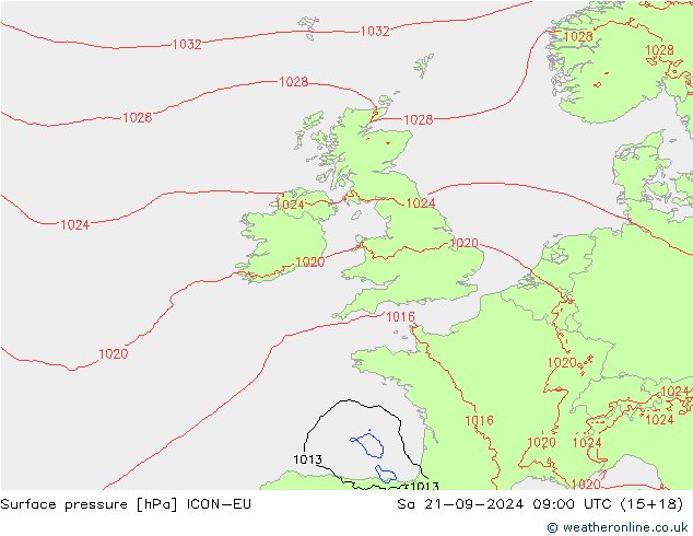 pressão do solo ICON-EU Sáb 21.09.2024 09 UTC