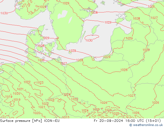 Surface pressure ICON-EU Fr 20.09.2024 16 UTC