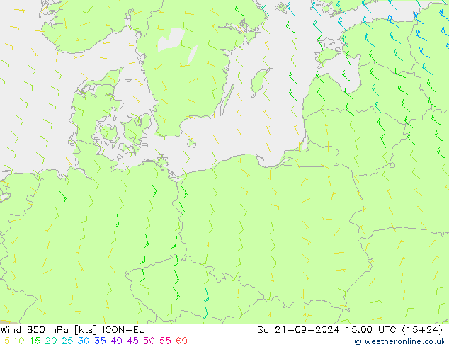 ветер 850 гПа ICON-EU сб 21.09.2024 15 UTC