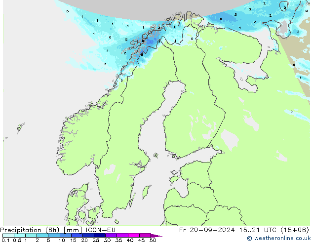 осадки (6h) ICON-EU пт 20.09.2024 21 UTC