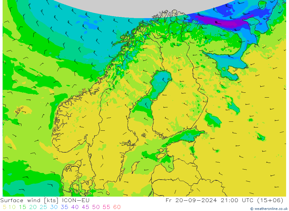 ветер 10 m ICON-EU пт 20.09.2024 21 UTC