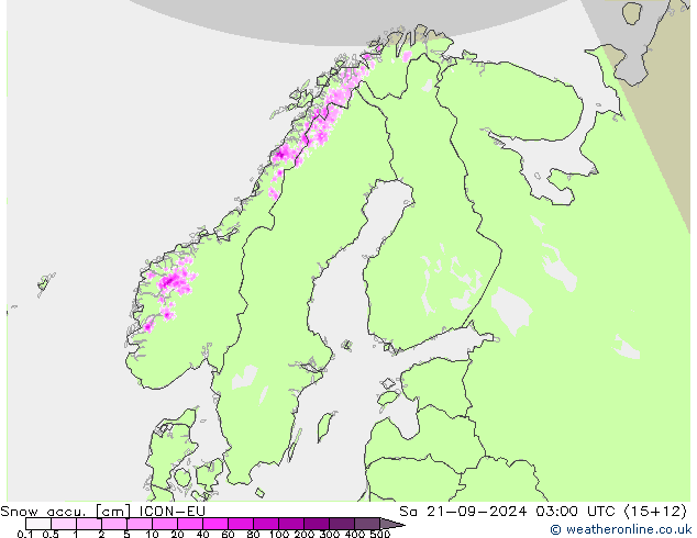 Snow accu. ICON-EU Sáb 21.09.2024 03 UTC