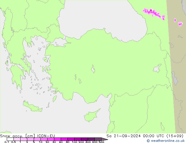 Глубина снега ICON-EU сб 21.09.2024 00 UTC