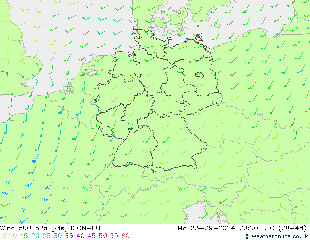 风 500 hPa ICON-EU 星期一 23.09.2024 00 UTC