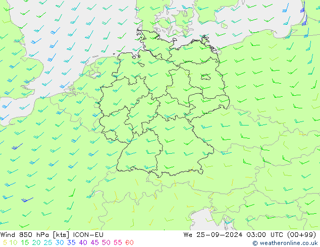 Wind 850 hPa ICON-EU We 25.09.2024 03 UTC