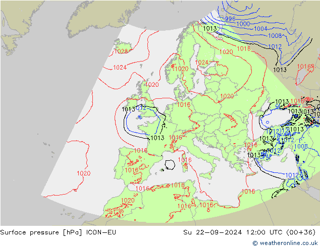 Luchtdruk (Grond) ICON-EU zo 22.09.2024 12 UTC