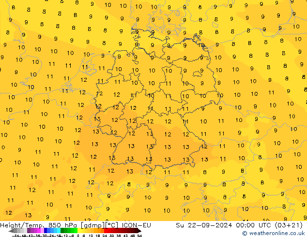 Height/Temp. 850 hPa ICON-EU 星期日 22.09.2024 00 UTC