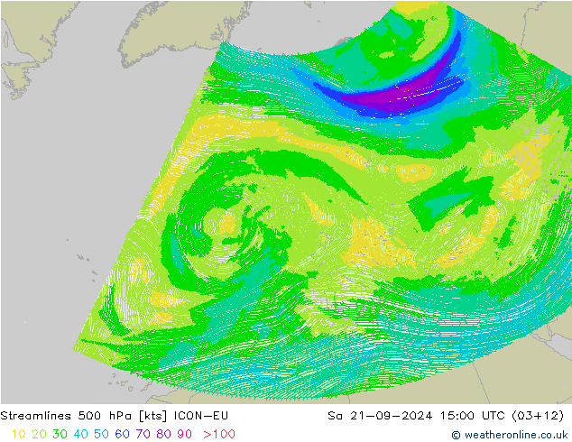 Stromlinien 500 hPa ICON-EU Sa 21.09.2024 15 UTC