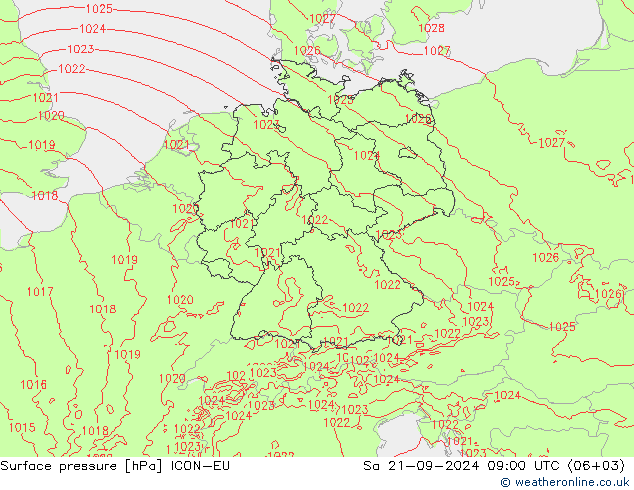 Surface pressure ICON-EU Sa 21.09.2024 09 UTC