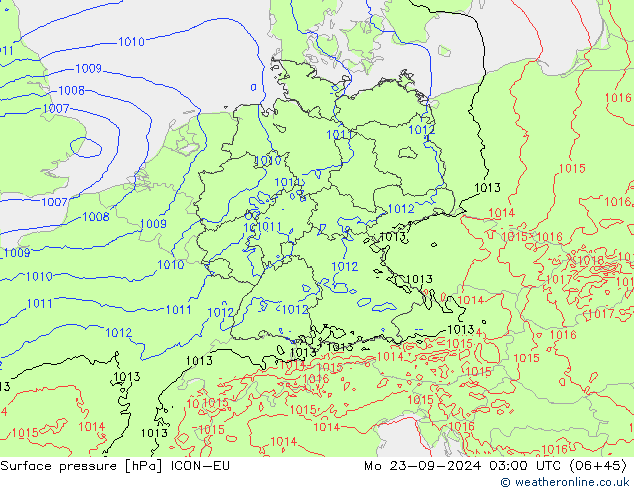 地面气压 ICON-EU 星期一 23.09.2024 03 UTC