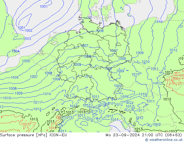 地面气压 ICON-EU 星期一 23.09.2024 21 UTC