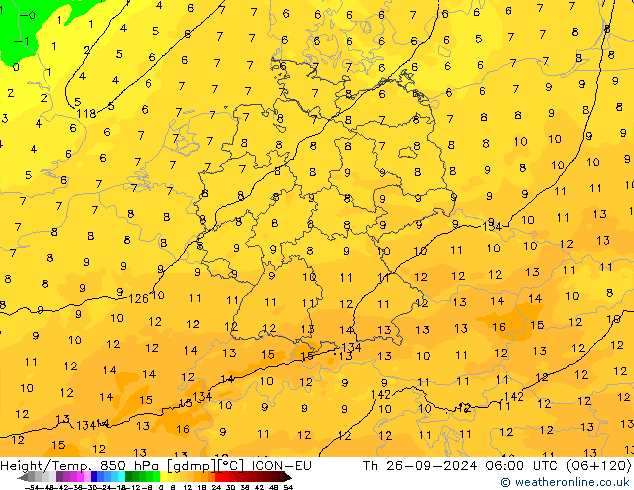 Height/Temp. 850 hPa ICON-EU Th 26.09.2024 06 UTC