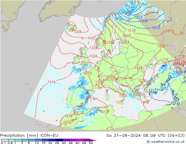 降水 ICON-EU 星期六 21.09.2024 09 UTC