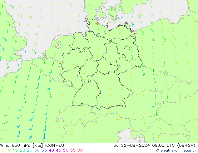 风 850 hPa ICON-EU 星期日 22.09.2024 09 UTC