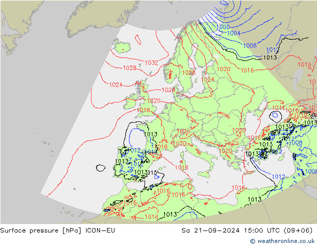 Presión superficial ICON-EU sáb 21.09.2024 15 UTC