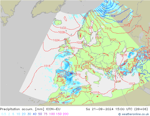 Precipitación acum. ICON-EU sáb 21.09.2024 15 UTC