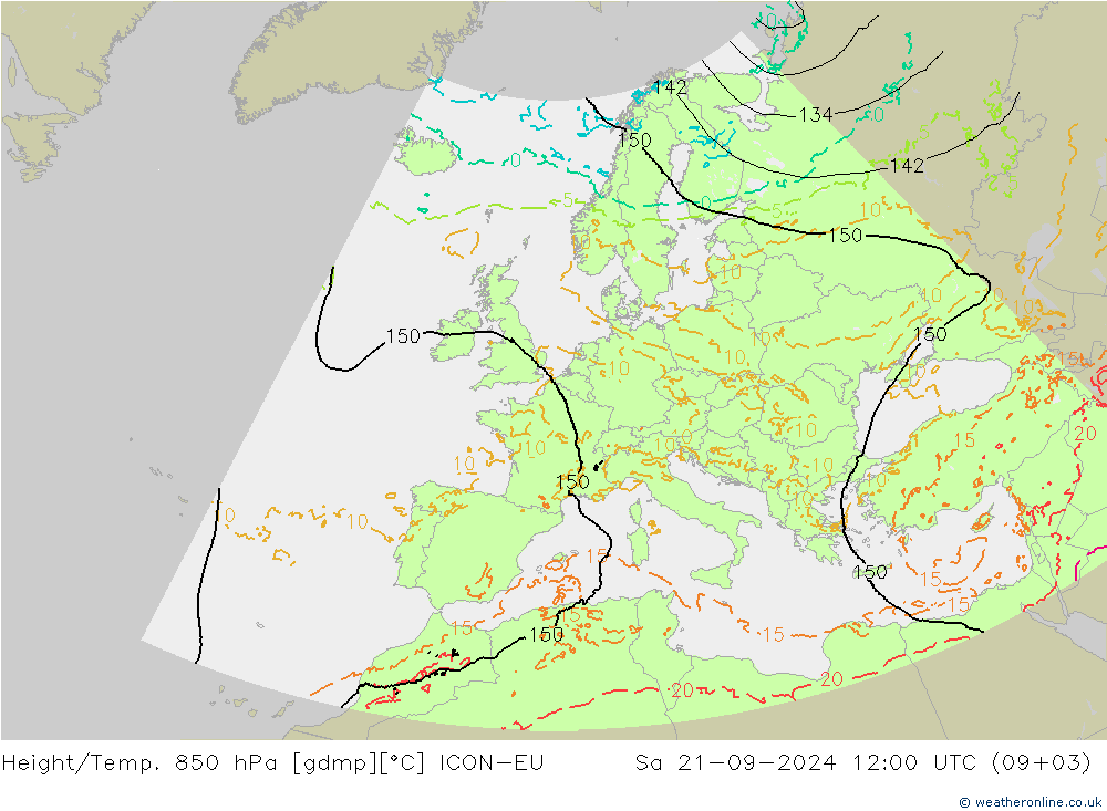 Height/Temp. 850 hPa ICON-EU 星期六 21.09.2024 12 UTC