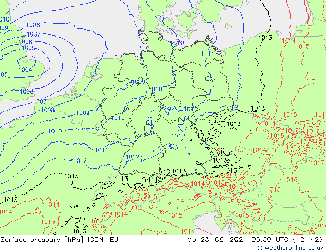 Surface pressure ICON-EU Mo 23.09.2024 06 UTC