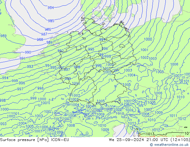 地面气压 ICON-EU 星期三 25.09.2024 21 UTC