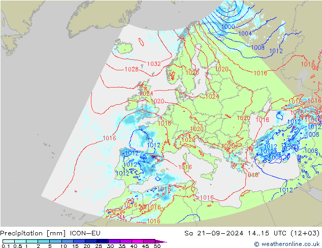 降水 ICON-EU 星期六 21.09.2024 15 UTC