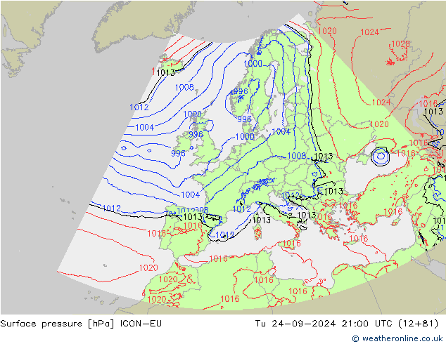 Bodendruck ICON-EU Di 24.09.2024 21 UTC