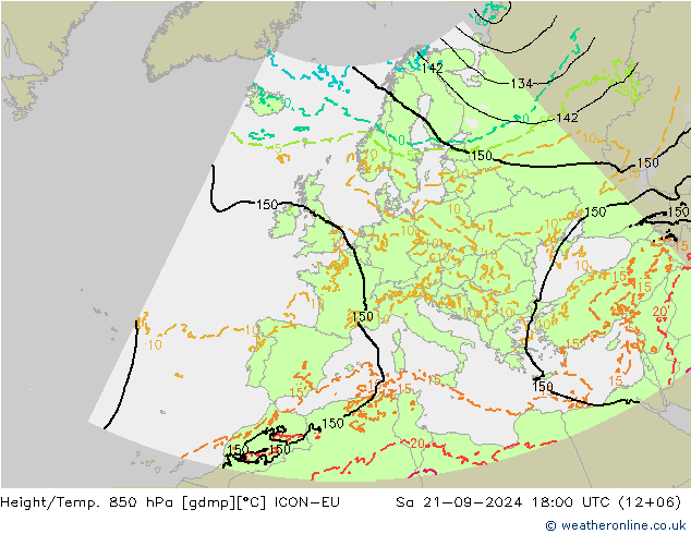 Height/Temp. 850 hPa ICON-EU Sa 21.09.2024 18 UTC