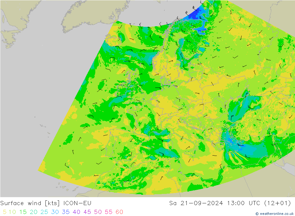 风 10 米 ICON-EU 星期六 21.09.2024 13 UTC