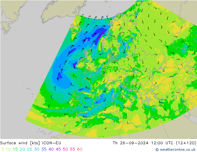 风 10 米 ICON-EU 星期四 26.09.2024 12 UTC