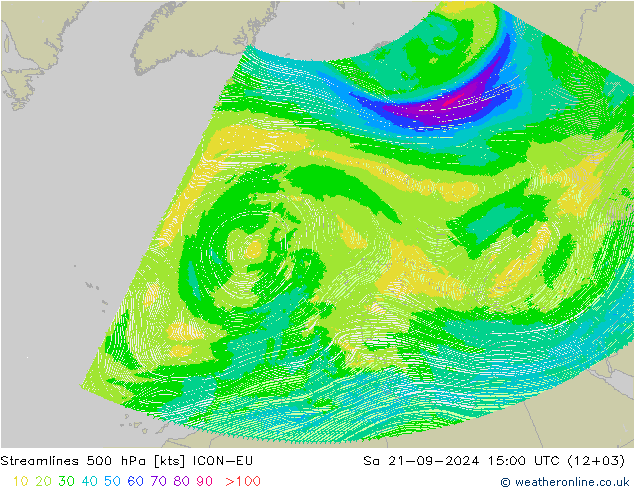 风 500 hPa ICON-EU 星期六 21.09.2024 15 UTC