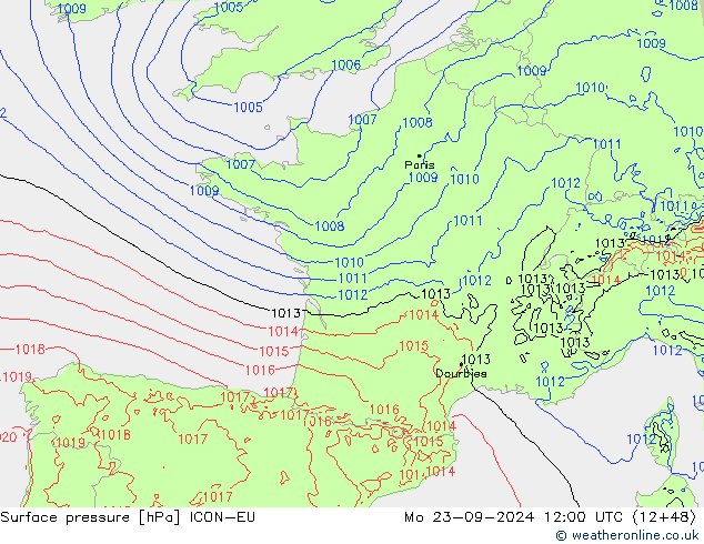 Surface pressure ICON-EU Mo 23.09.2024 12 UTC