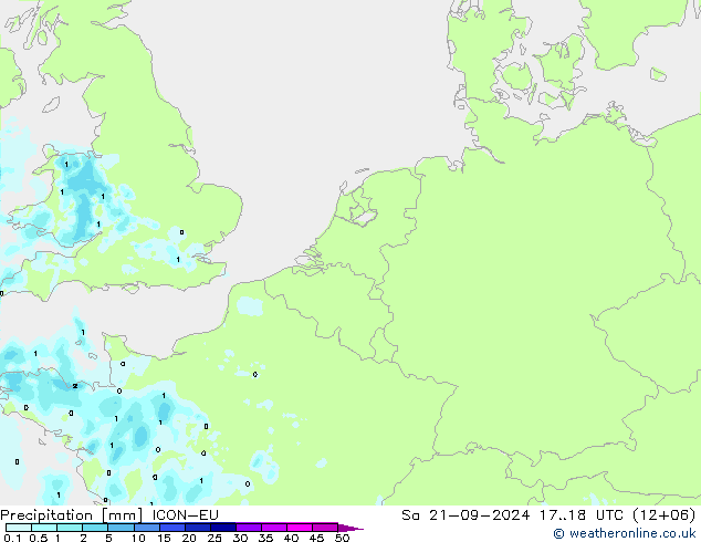 降水 ICON-EU 星期六 21.09.2024 18 UTC